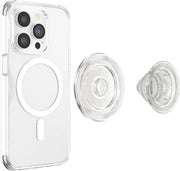 Maniglia per smartphone MagSafe con chiusura a vite rimovibile, adattatore MagSafe in plastica trasparente con glitter.