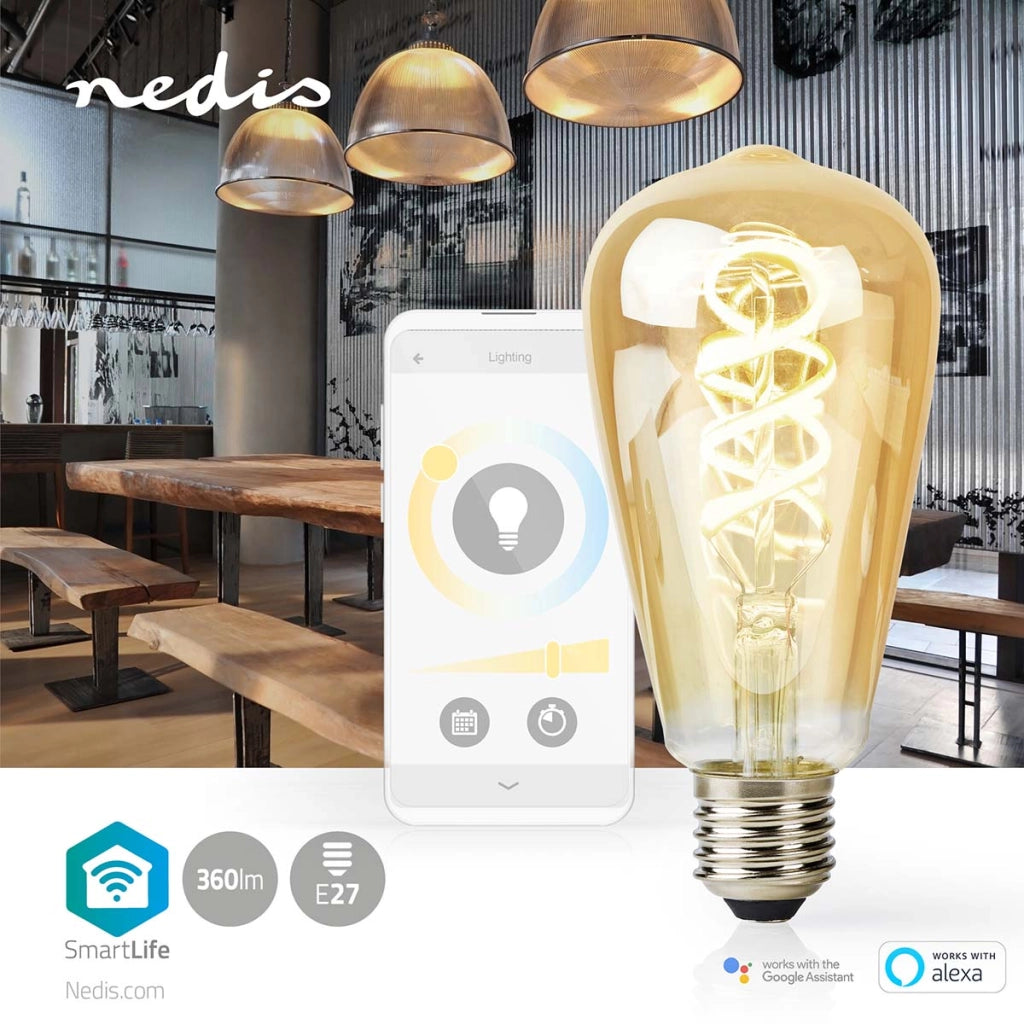 Lampadina connessa Wi-Fi LED 4,9W 360lm E27 SmartLife Formato ST64 Bianco Nedis