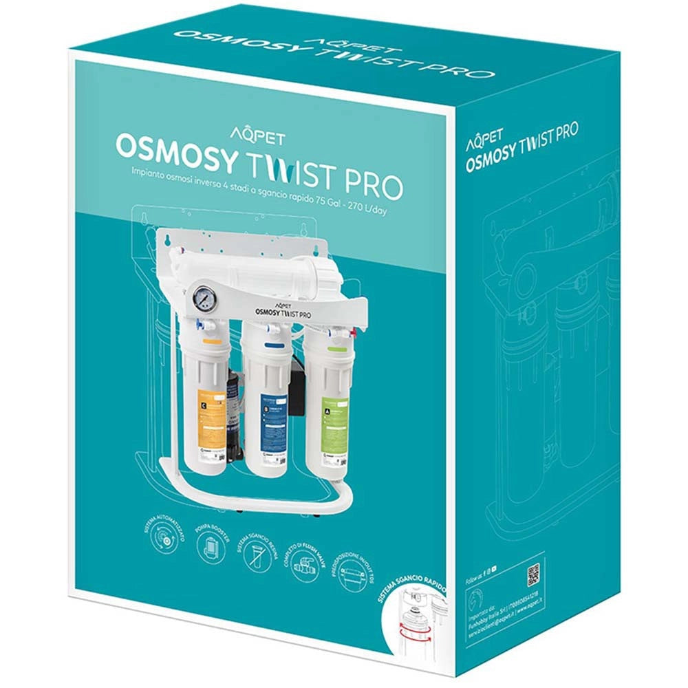 Aqpet Osmosy Twist Pro 75 GPD - impianto a bicchiere a sgancio rapido 4 stadi con pompa booster