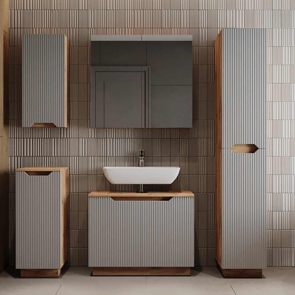 Vicco Mobile sottolavabo per bagno Rovere/grigio a righe 79.6 x 62.1 cm con 2 porte