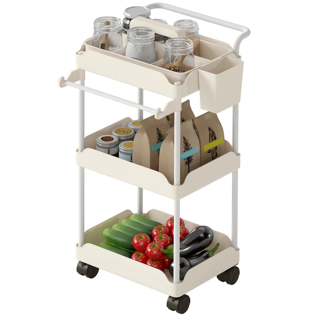 Carrello da cucina con 3 livelli e cestini estraibili ¨C Zephmum ¨C Bianco