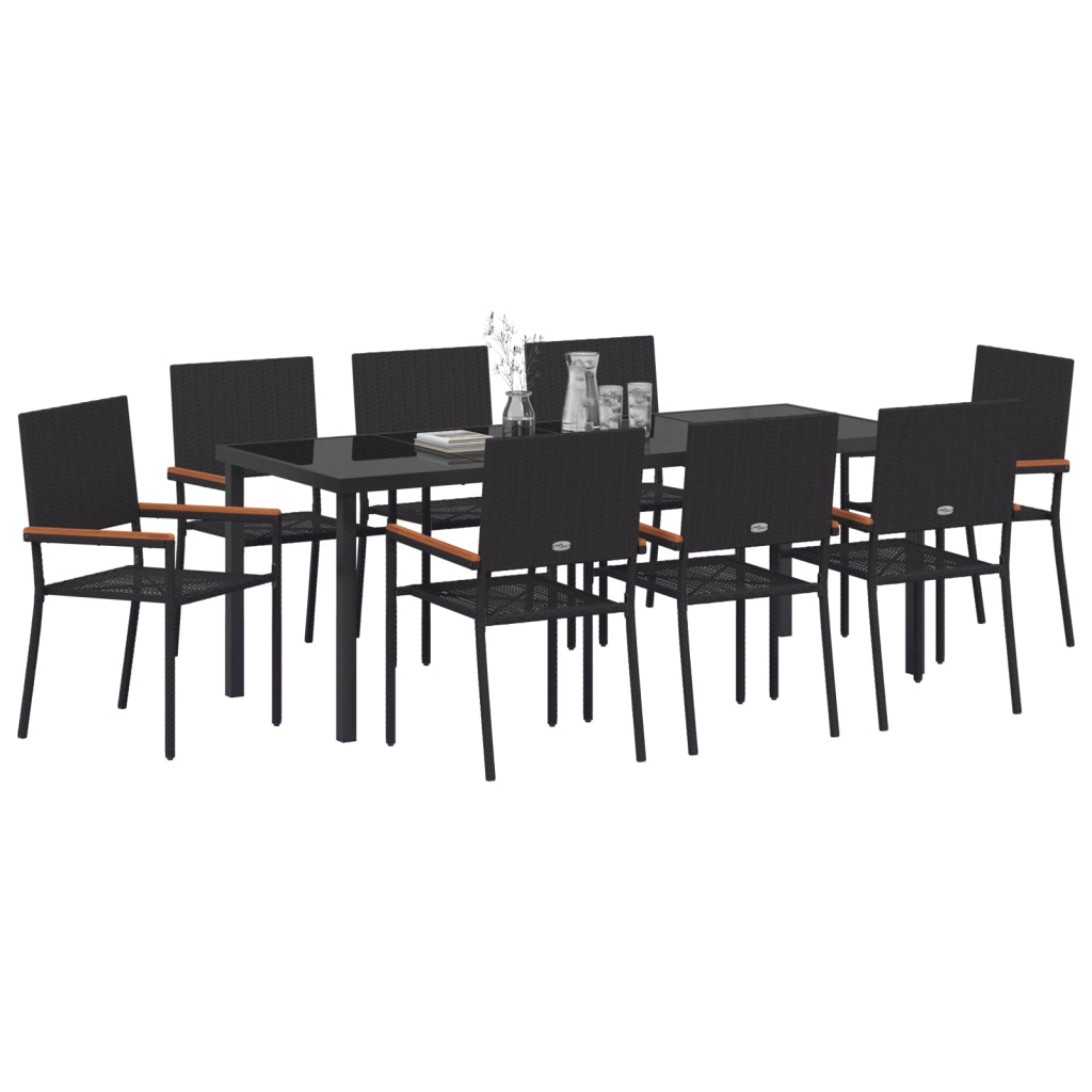 Set da Pranzo Giardino 9 Pezzi Nero Polyrattan