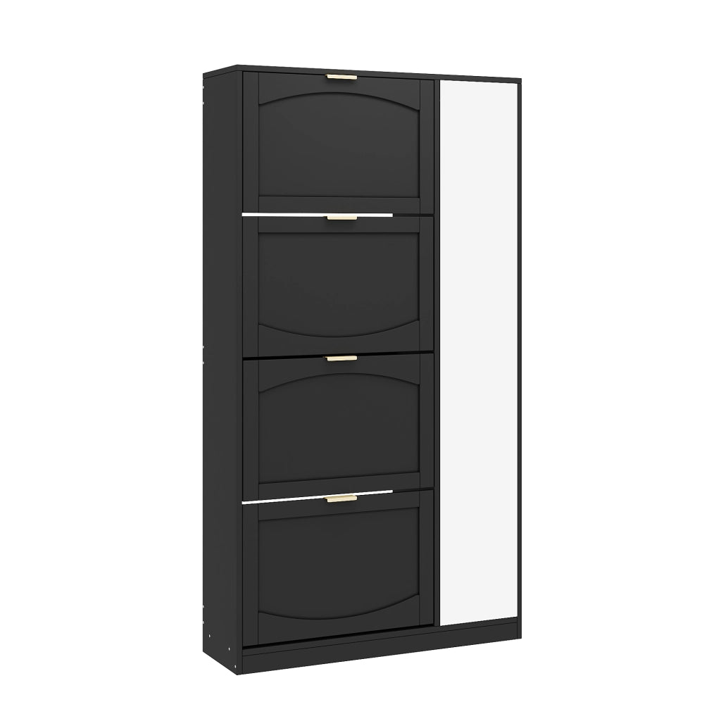 Scarpiera con Specchio e 4 Ante ¨C Xylo ¨C Nero, 80x147x24 cm