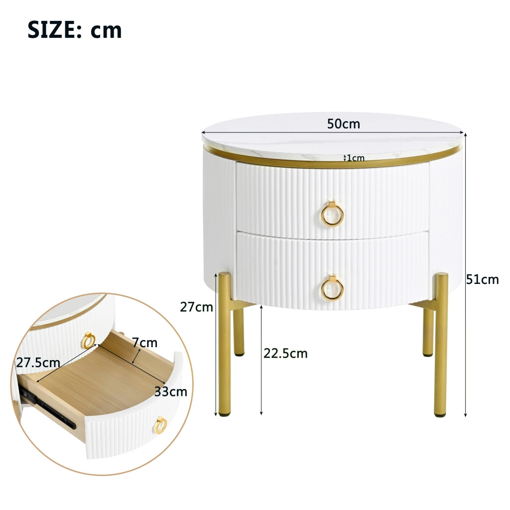 TAVOLINO da salotto 50x51 cm bianco e oro in MDF con 2 cassetti