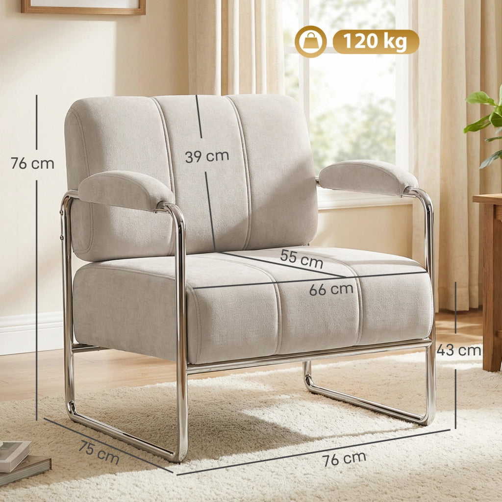 Poltrona Salotto e Poltroncina Camera da Letto in Ciniglia Morbida, Beige