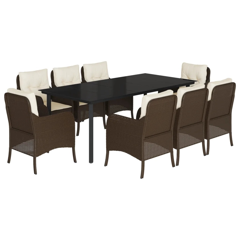 Set da Pranzo da Giardino 9pz con Cuscini Marrone in Polyrattan 3211947