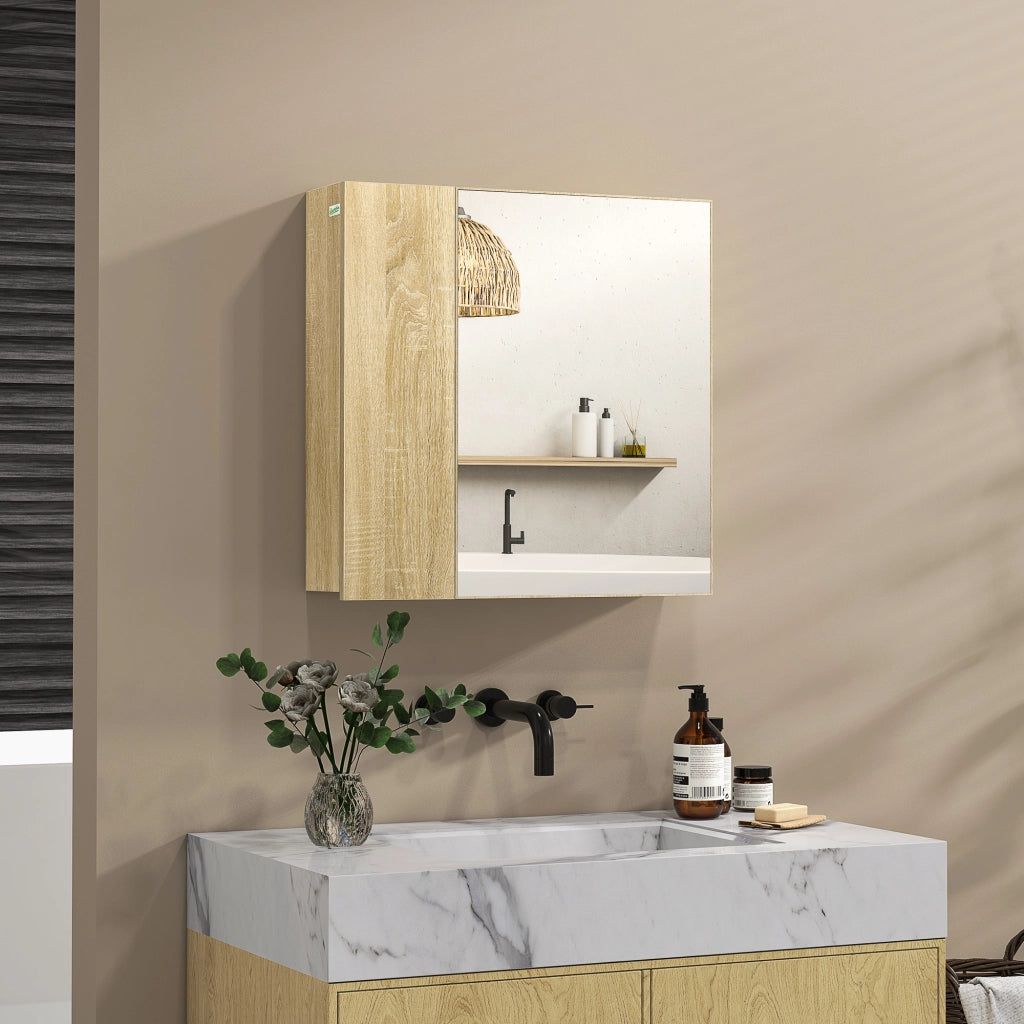 Mobile da bagno con Specchio e 4 Ripiani interni, in truciolato, 60x15x60cm, color Legno
