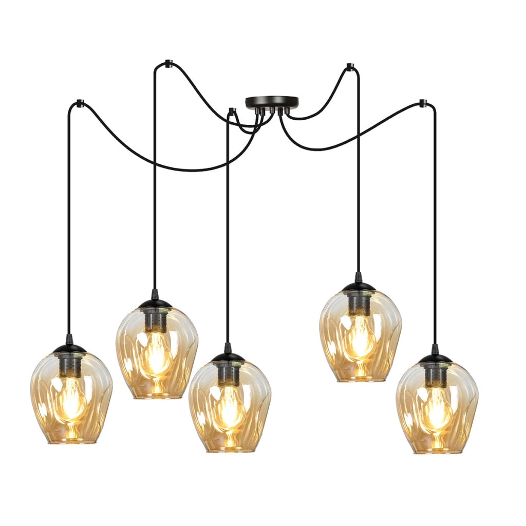 Lampadario ragno Emibig LEVEL 5xE27 nero miele vetro