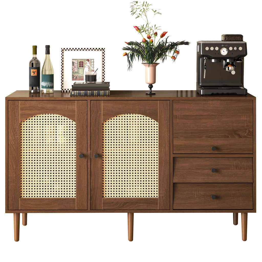 Credenza Stile Rustico con Ante in Rattan ¨C MINIMAL ¨C 130x75,5x40 cm