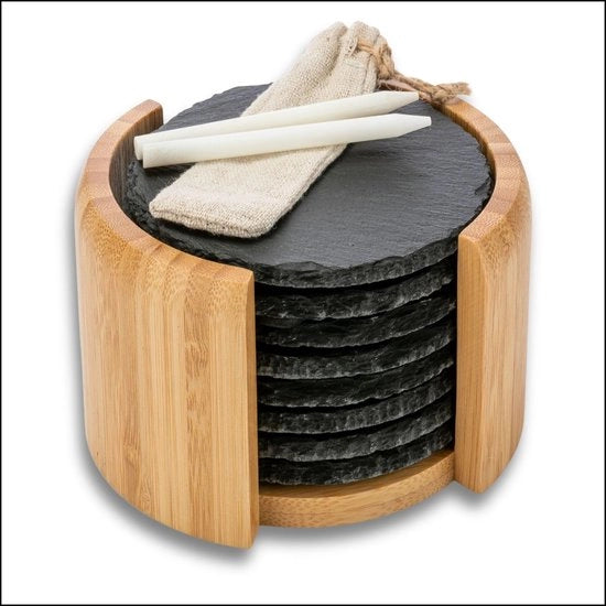 Set di piastrelle di marmo per bicchieri - 8 piastrelle rotonde in vetro con supporto - piatto di marmo nero da 10 cm per decorazione, raclette, candele, bevande