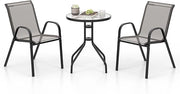 Set Mobili da Giardino 3 Pezzi, con Tavolo Rotondo in Vetro Temperato e 2 Sedie in Textilene Traspirante, per Esterno Balcone Giardino (Grigio)