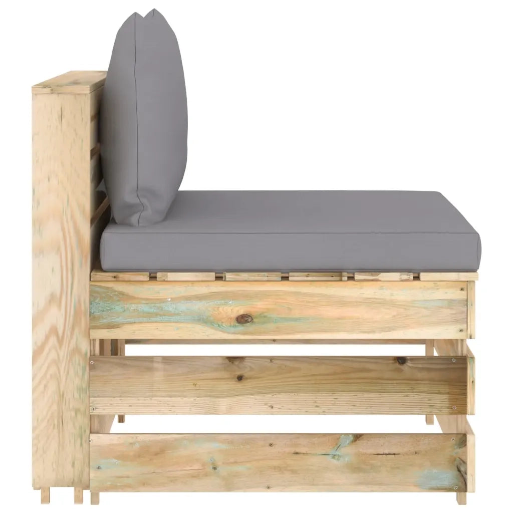 Divano Centrale Modulare con Cuscini in Legno Impregnato Verde 3074508