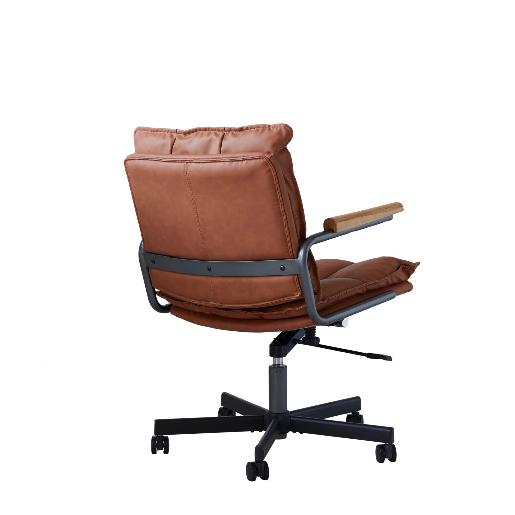 Sedia da ufficio in pelle sintetica girevole regolabile con supporto ergonomico e braccioli in metallo marrone