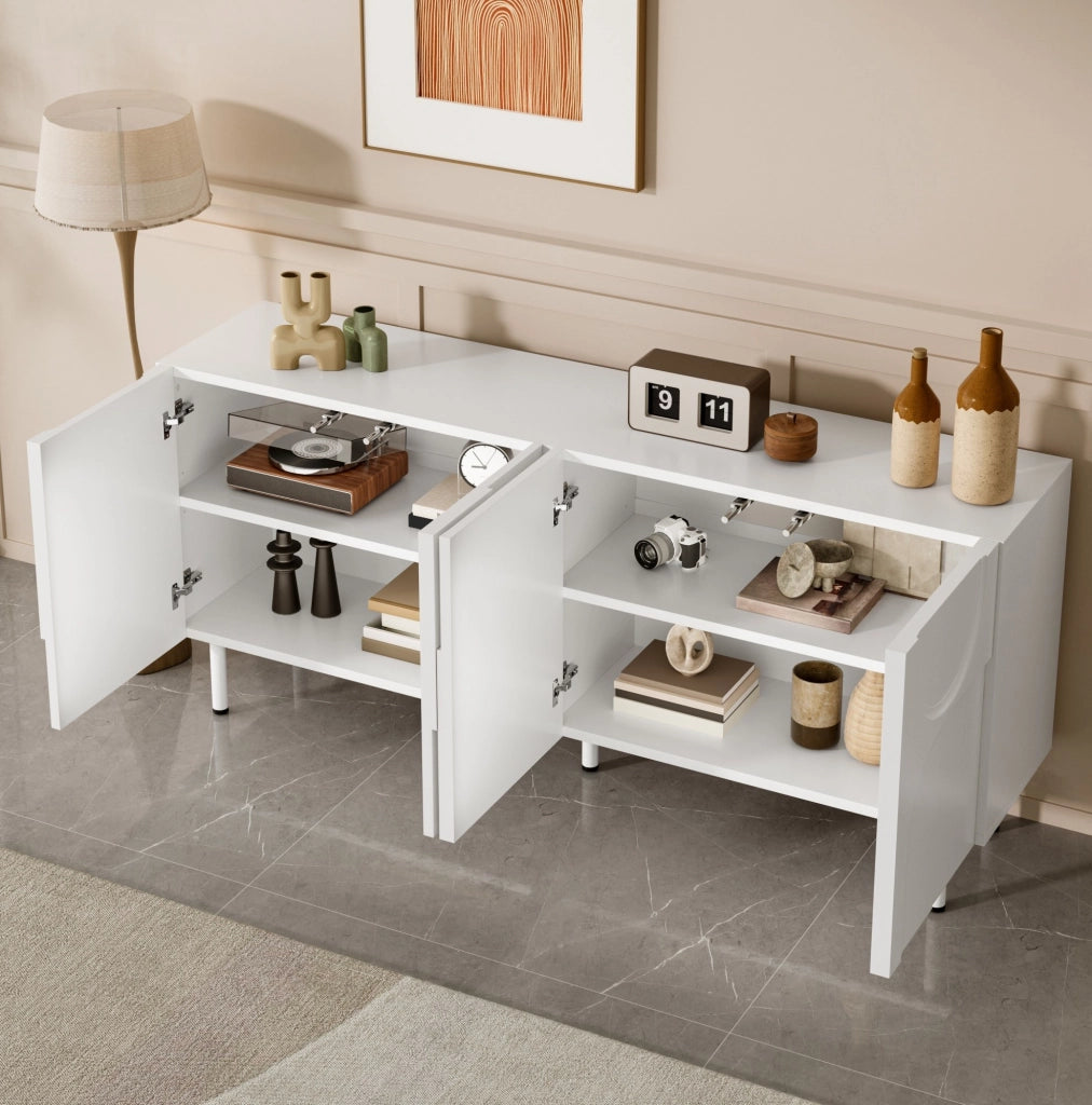 Credenza geometrica con ante in MDF e truciolare; 160 x 38;5 x 70 cm; bianca