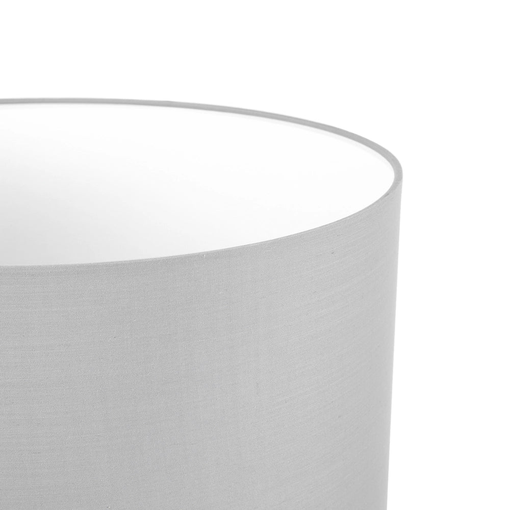 Lampada da Terra Policotone Grigio 142H cm Rovere Legno Chiaro Gambe Treppiede Paralume Tamburo Moderno