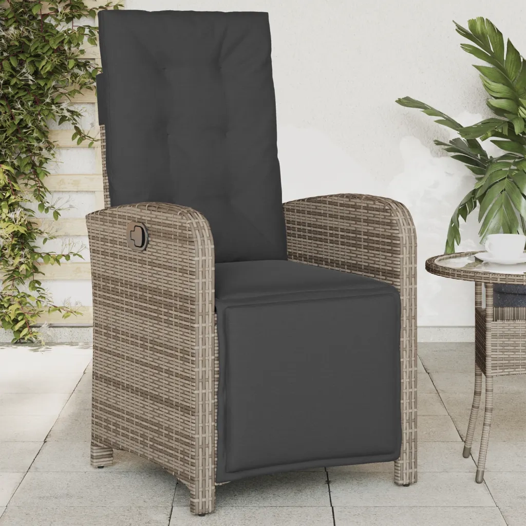Sedia Reclinabile da Giardino | Sedie da Esterno con Poggiapiedi Grigia Polyrattan