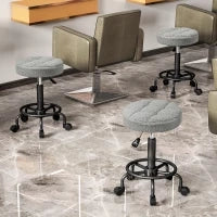 Sgabello Girevole Rotondo con Ruote e Altezza Regolabile, Seduta rivestita in Tessuto, 50x50x66 cm, Grigio
