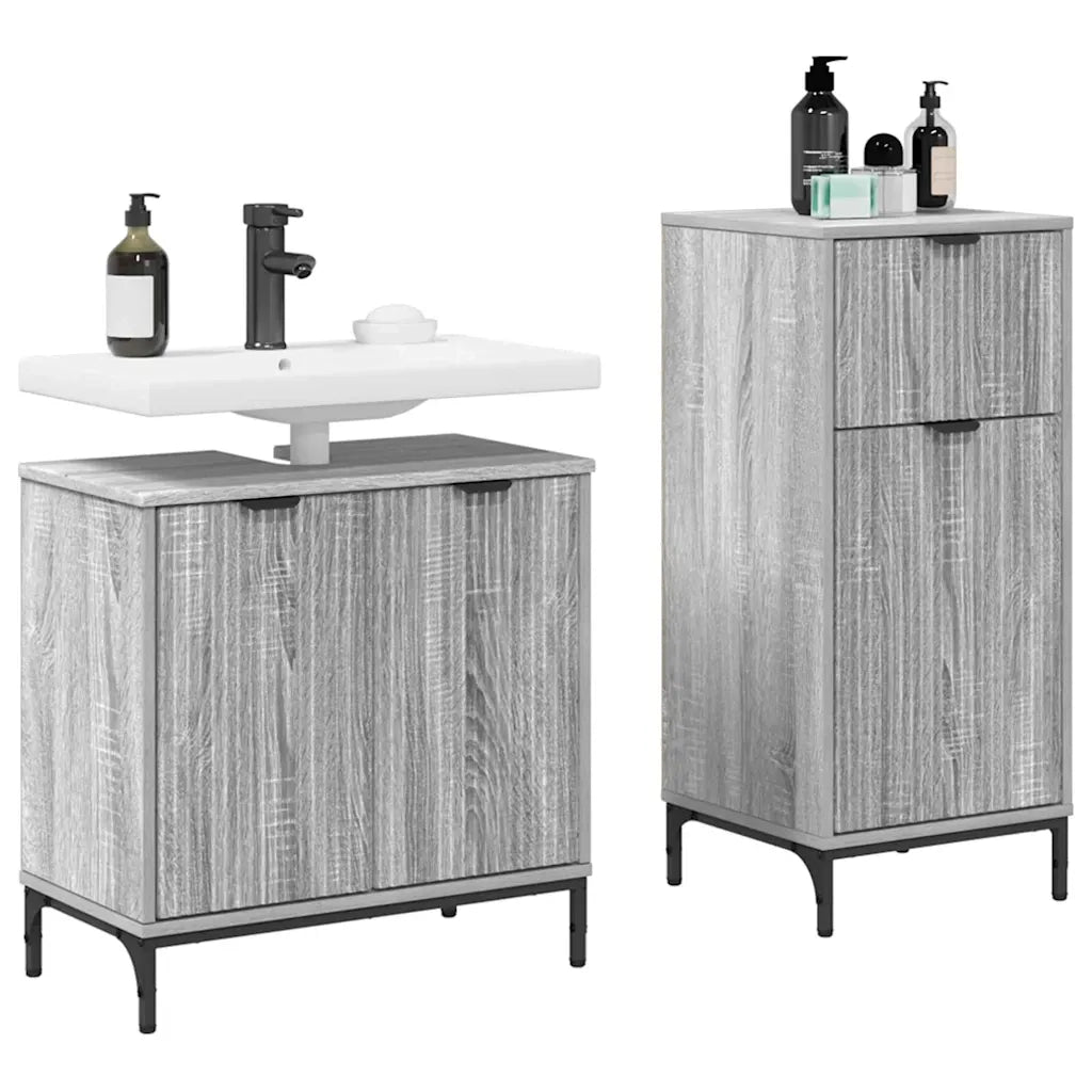 vidaXL Set di mobili per il bagno con cassetto 2 pcs Grigio sonoma