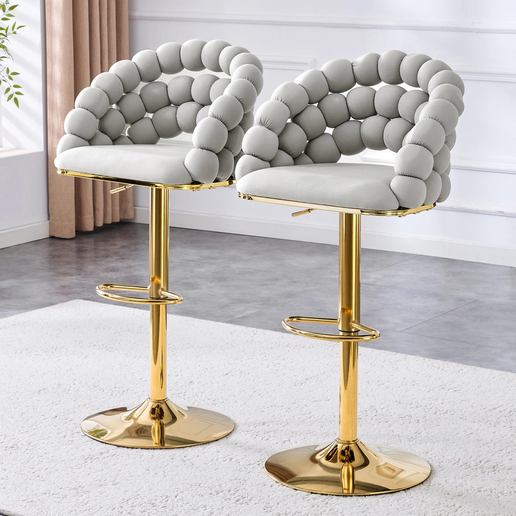 Tabouret de bar girevole in velluto con altezza regolabile e base metallica dorata grigio chiaro set da 2