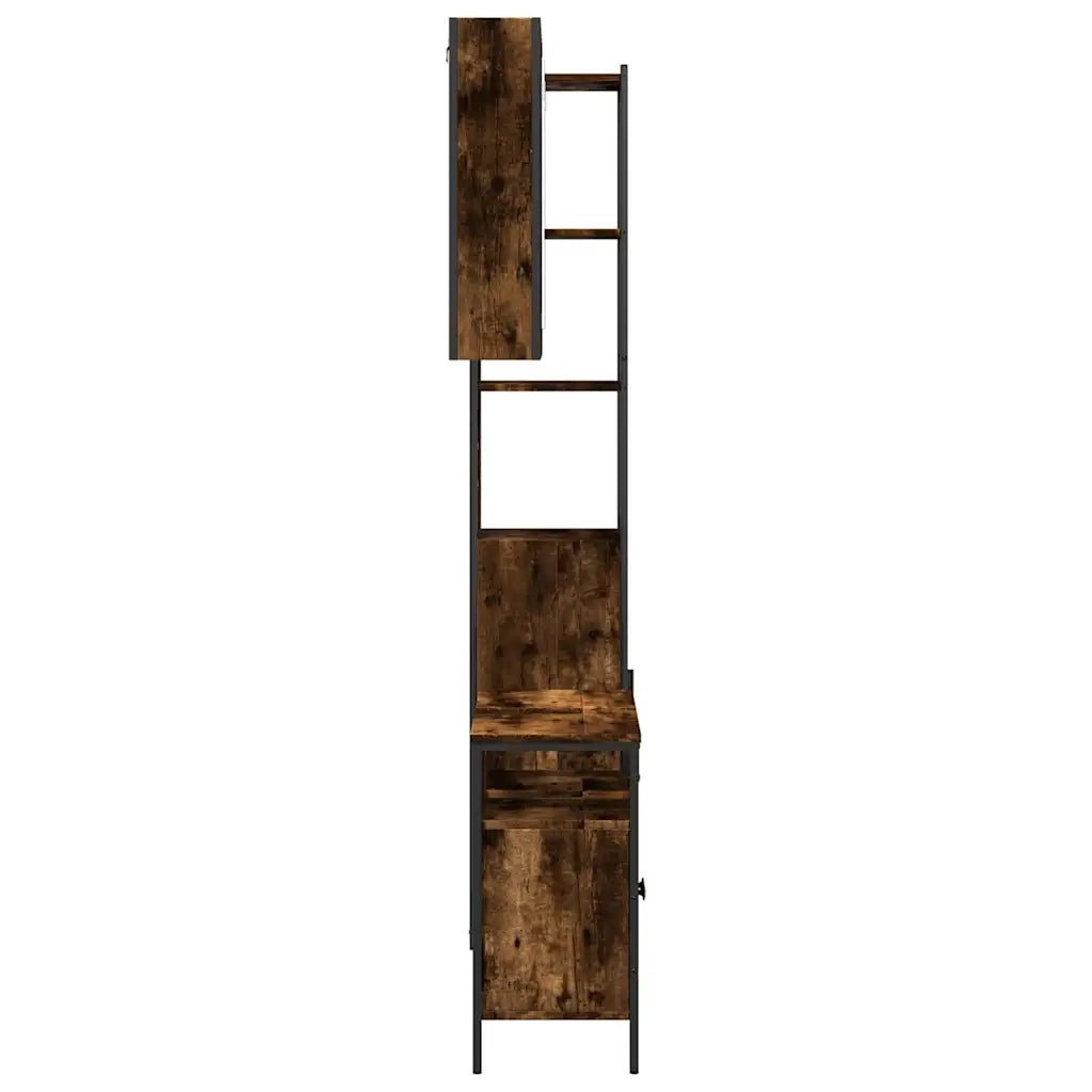 Set Mobili da Bagno | Armadio da bagno 3 pz Rovere Fumo in Legno Multistrato
