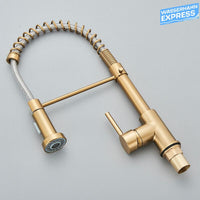 Bernd | Rubinetto gastronomia oro spazzolato molla | Caldaia cucina rubinetto acciaio inossidabile |miscelatore ruotabile 360° Bassa pressione 3 vie