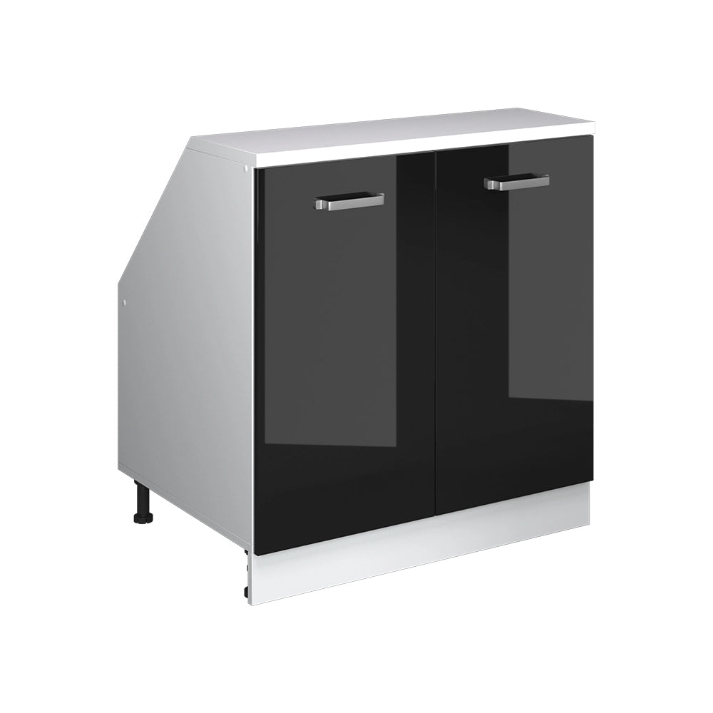 Mobile sottotetto Rion Nero lucido/Bianco 80 x 83.8 cm con 2 porte, carcassa 60 cm profondità Vicco