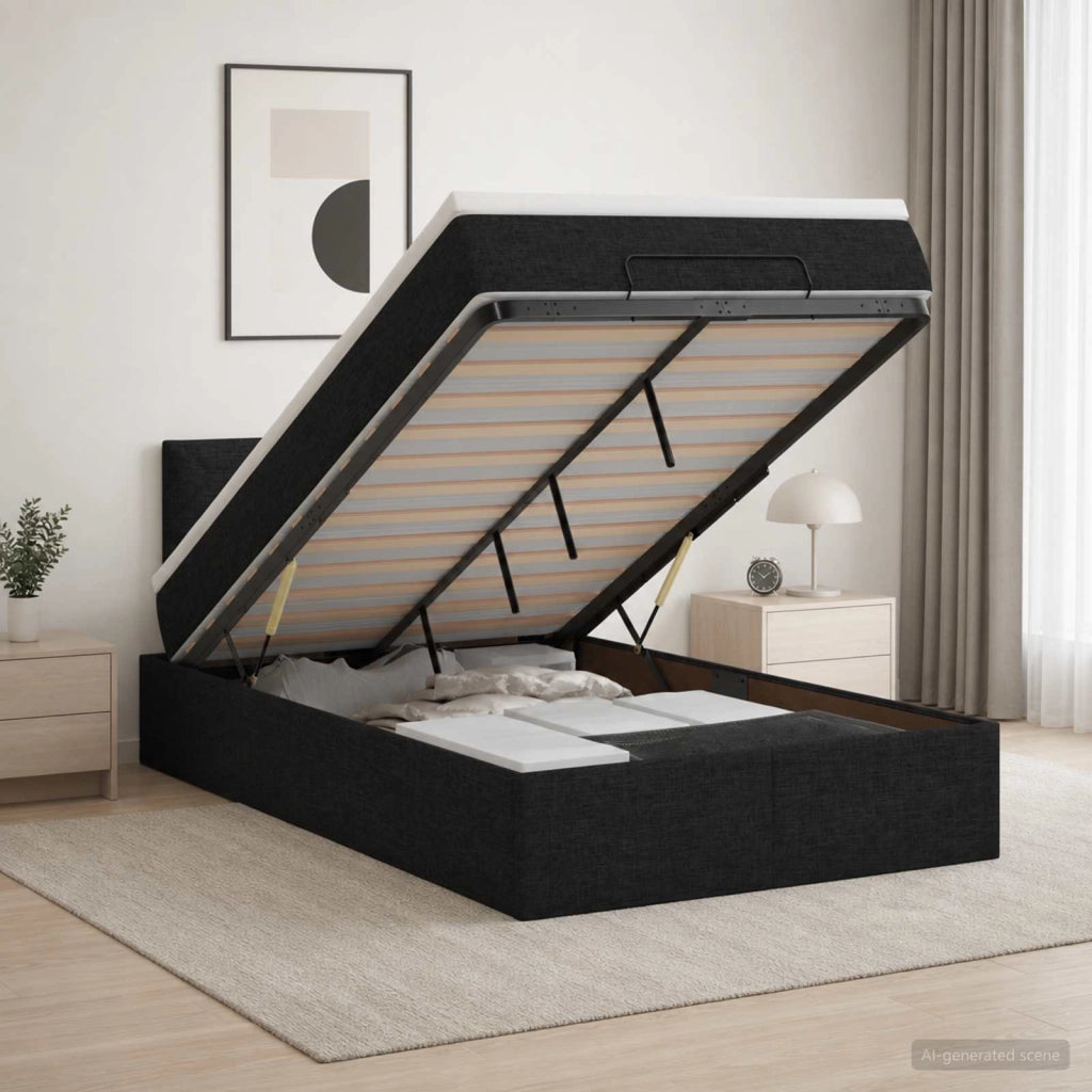 Letto ottomano con materasso Nero 120 x 200 cm Tessuto 3456401