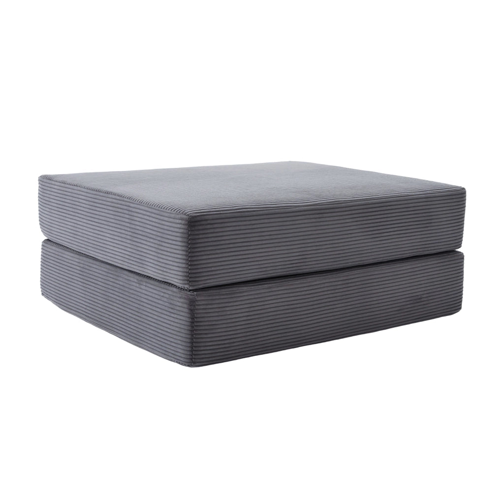 Pouf Convertibile in Divano 1 Posto con Design Pieghevole, in Corduroy, Grigio Scuro