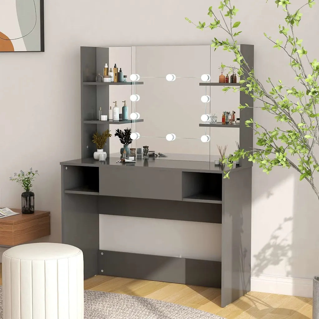 Toeletta | Tavolo da Trucco con Luci LED 100x40x135 cm in MDF Grigia