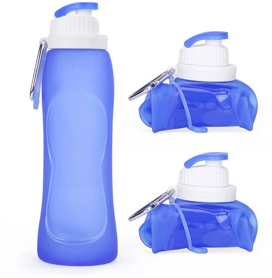 Due pezzi di bottiglie d'acqua - bottiglia d'acqua portatile pieghevole con gruccia - materiale siliconico duraturo azzurro cielo 500ml