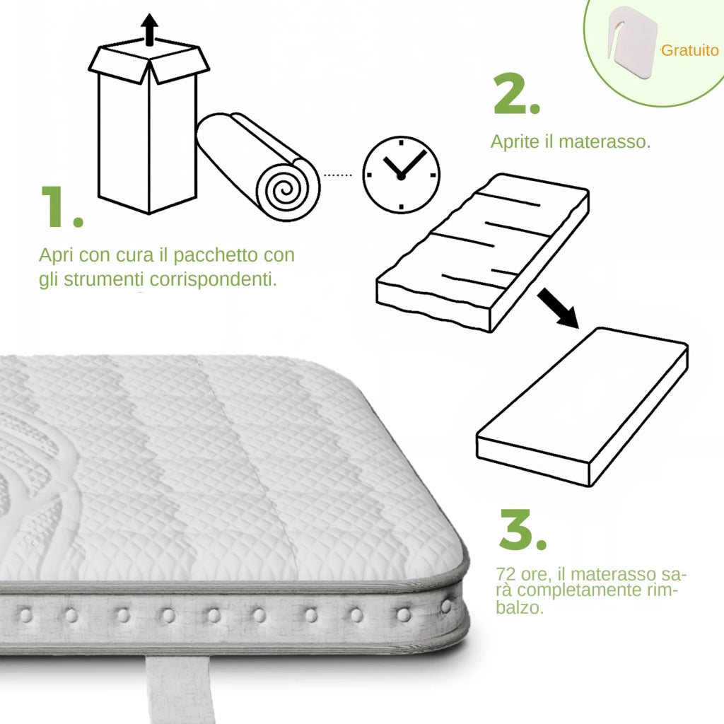Materasso Ibrido a Molle Insacchettate 7 Zone e Waterfoam Portata 280 kg 140x200x10 cm; Bianco