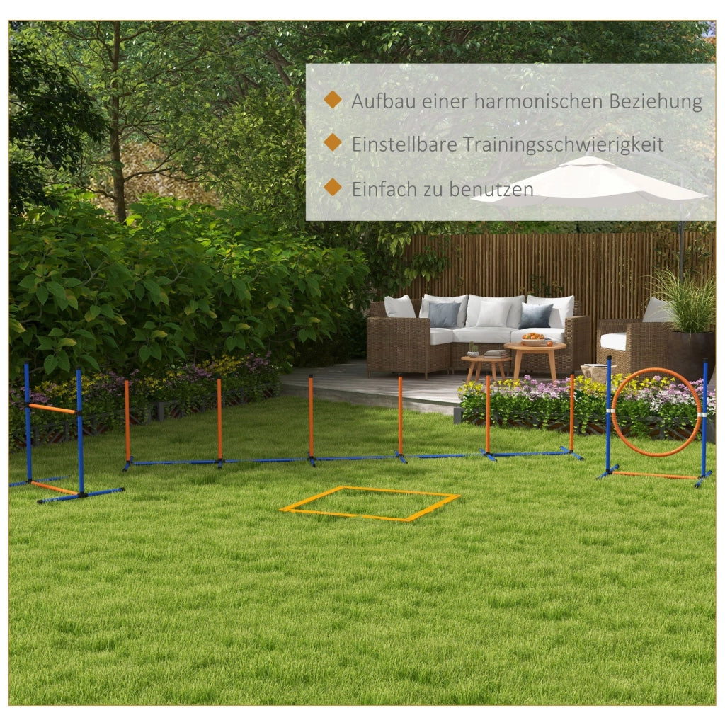Set Agility per Cani ¨C Xylo ¨C Percorso con Cerchio, Ostacolo e Slalom, 352x66x69 cm, Blu e Rosso