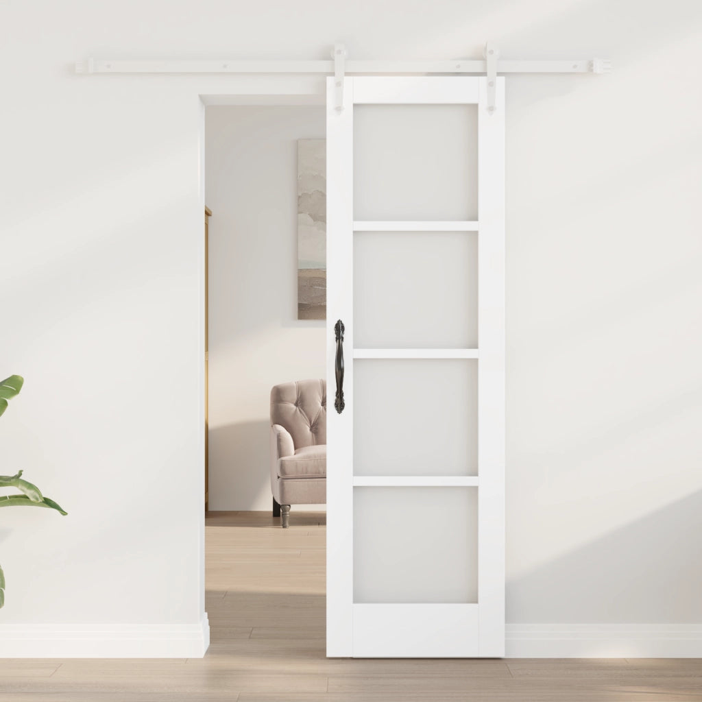 Set Porta Scorrevole con Maniglieria  Bianca 61x198.5 cm Legno Massello di Pino