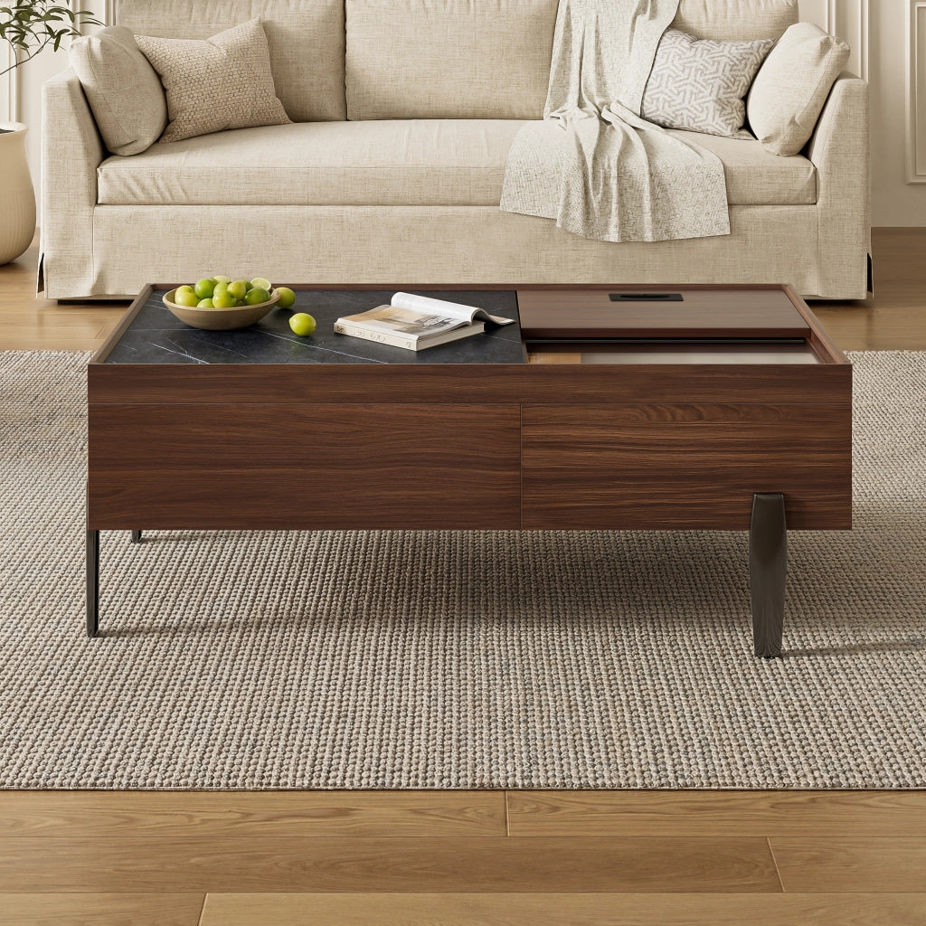 TAVOLINO DA SALOTTO 105x50x41,5 cm MDF Marrone Scuro con Piano in Vetro