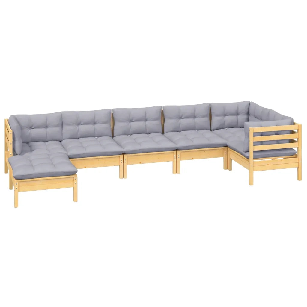 Set Divani da Giardino 7 pz con Cuscini Grigi Massello di Pino 3096549