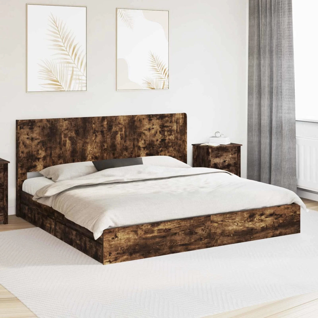Struttura del letto con stoccaggio e testata Rovere Fumo