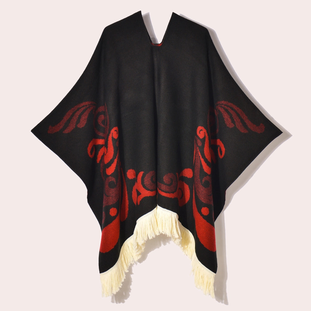 Sciarpa da viaggio da donna, stile etnico, con nappe, modello pullover, calda cappa decorativa da esterno in jacquard