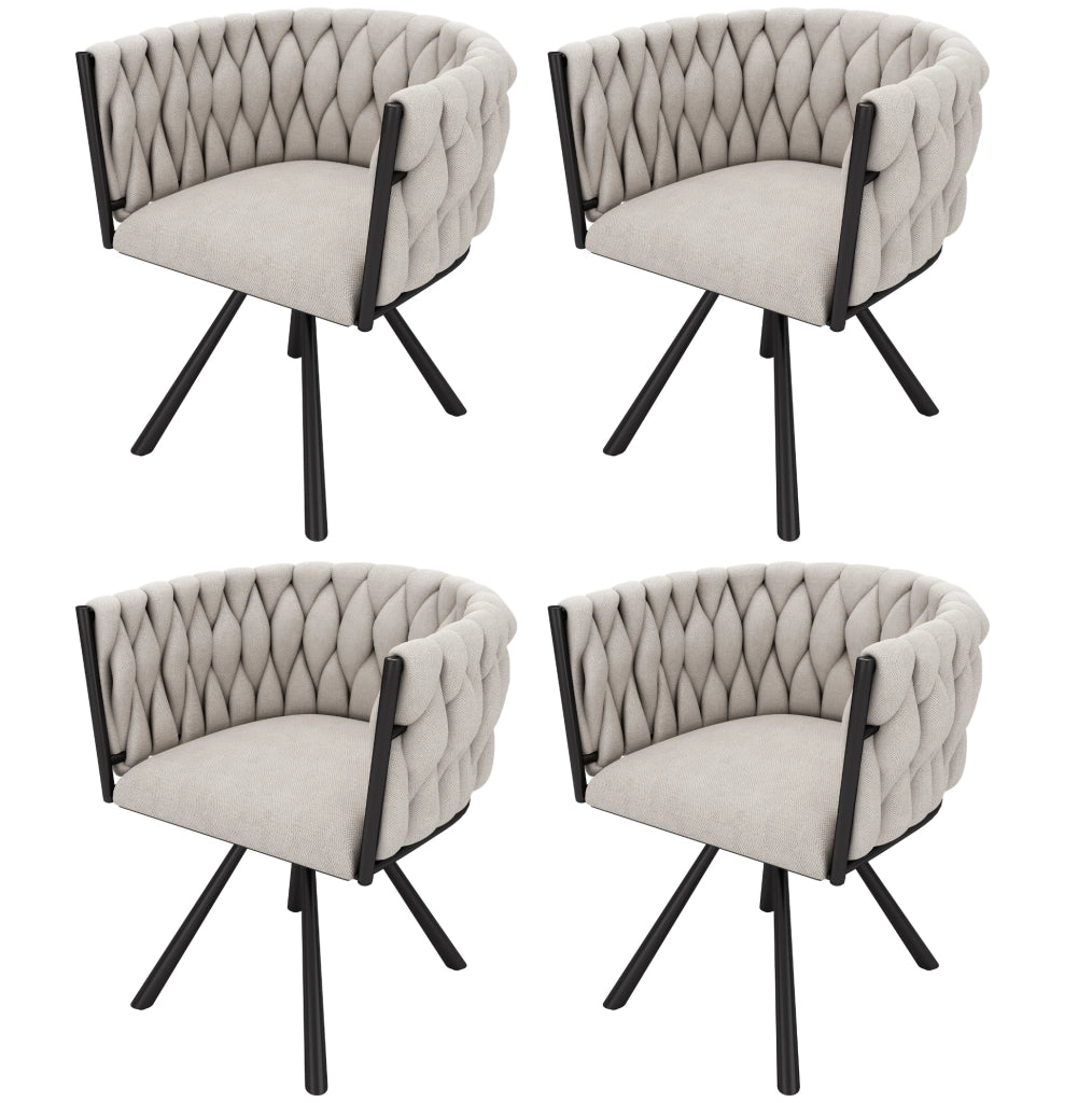 Set di 4 sedie da pranzo girevoli 360° in lino nero con struttura in acciaio