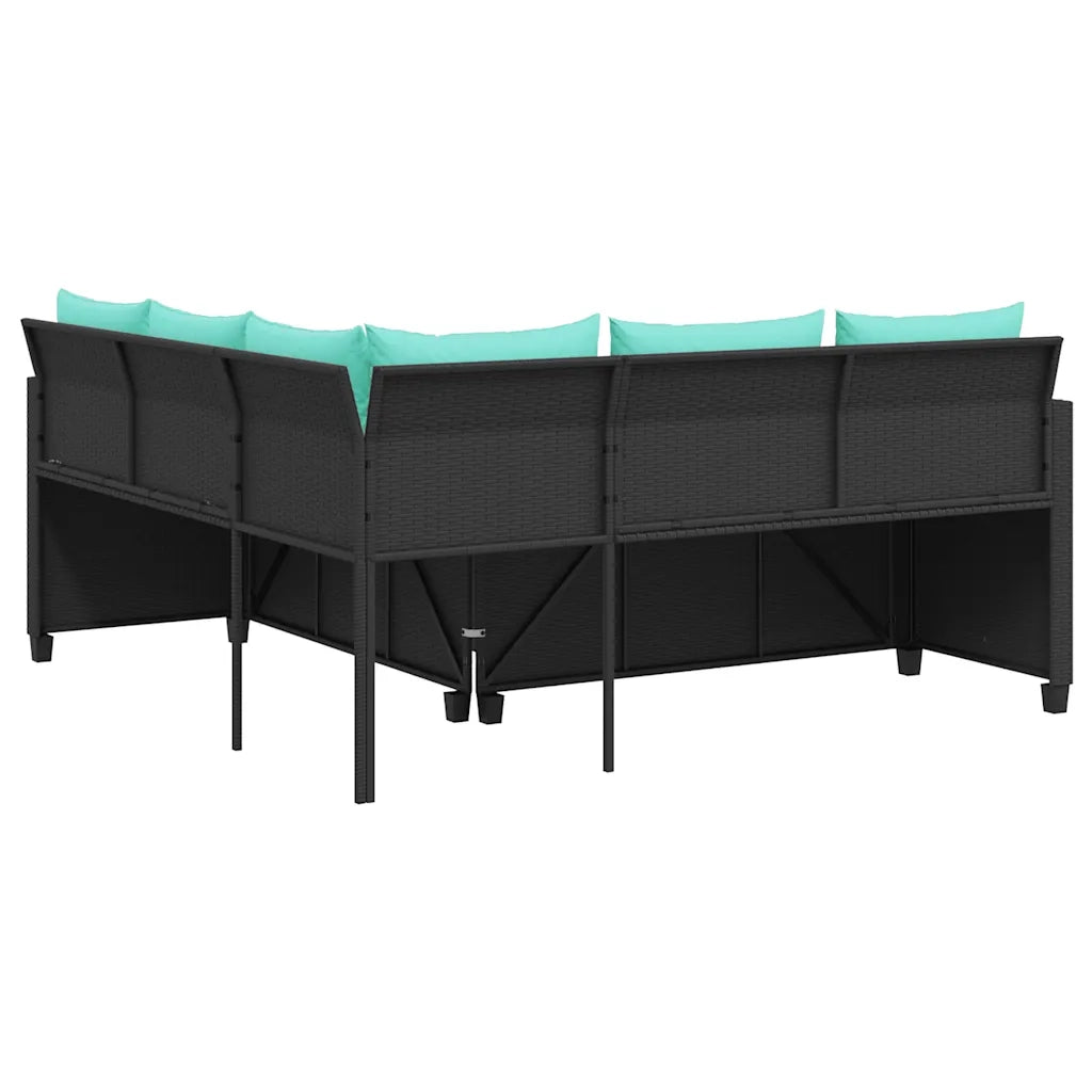 Divano da giardino con Tavolino e cuscini a forma di L in Polyrattan Nero 369047