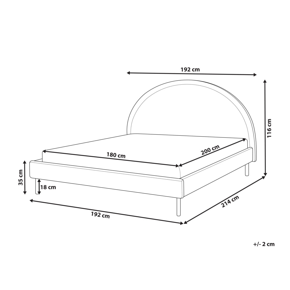 Letto matrimoniale in poliestere bouclè bianco imbottito con base a doghe e testiera rotonda 180 x 200 cm minimalista retrò