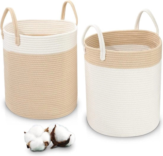 Cestino Opriprilevabile in Tessuto Grande a 2 Pezzi con Maniglia - Contenitore di Giocattoli - Artigianale - 40 x 35 cm