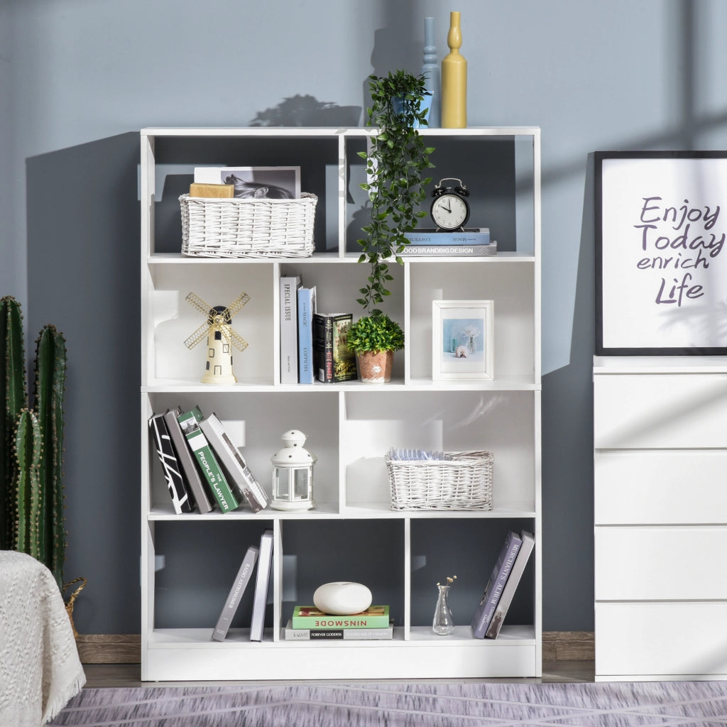 Libreria 4 Livelli 10 Scomparti ¨C zephmum ¨C Bianco 100x24x140