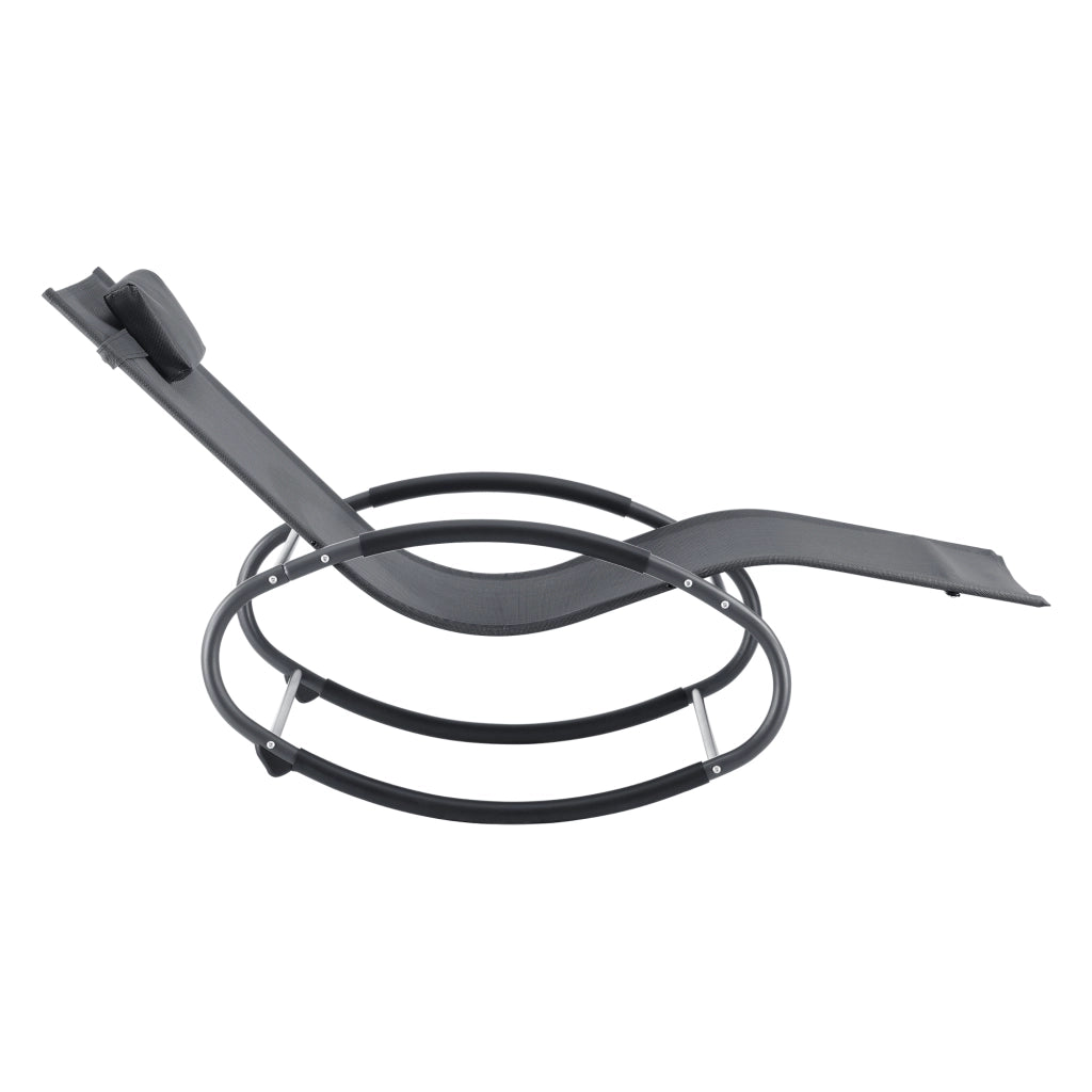 Set di 2 Lettini Prendisole a Dondolo Almaluez Sedie a Sdraio Oscillanti - Grigio Scuro [en.casa]