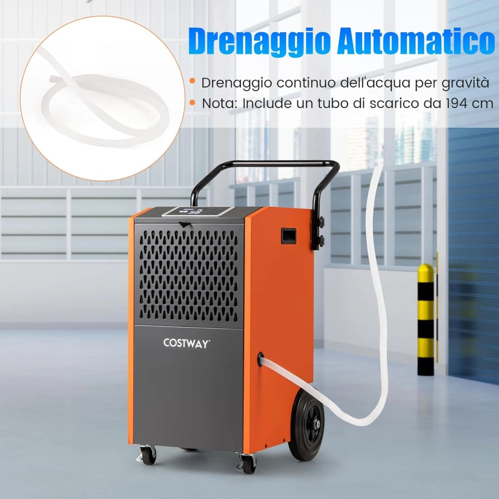 Deumidificatore Casa, Deumidificatore Elettrico con Tubo di Scarico e Timer, Deumidificatore Portatile con Ruote per Cantina, Magazzino, Fabbrica e Grandi Spazi fino a 695 m³ (Arancione)