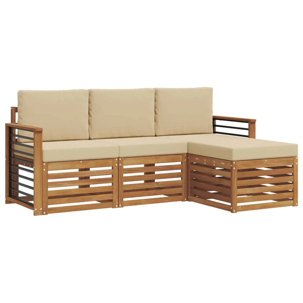 Set di divani da esterno con cuscino 4 pcs Naturale e Beige