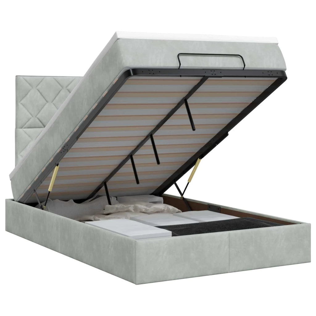 Letto ottomano con materasso Grigio Chiaro 120 x 200 cm Velluto 3457785