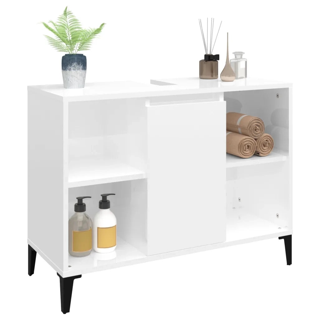 Mobile Lavabo Bianco Lucido 80x33x60 cm in Legno Multistrato 821294