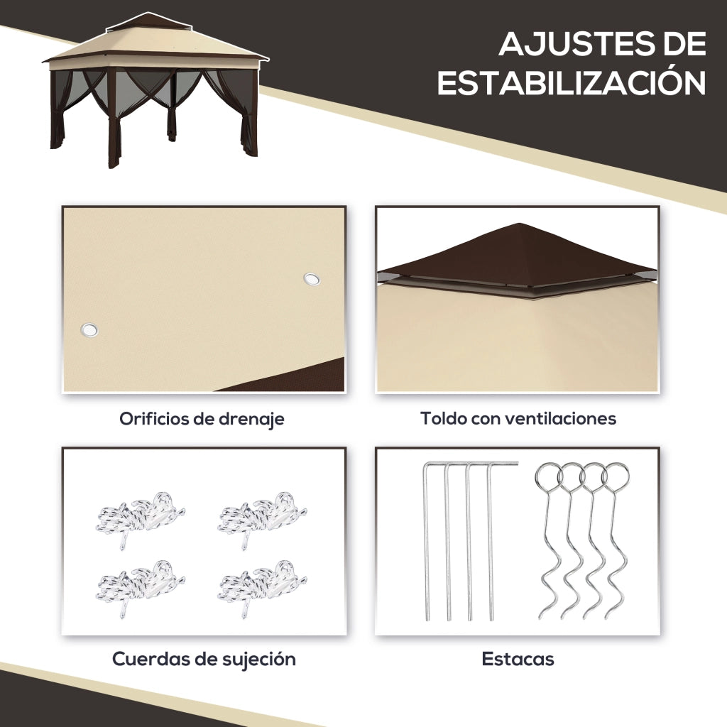 Tenda da Giardino Pieghevole ¨C zephmum ¨C 3,26x3,26x2,72m Beige con Mosquitera e Trasporto