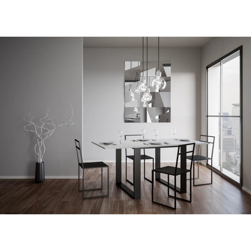 Consolle apribile 90x45/90 cm Tecno Libra telaio Antracite - Bianco Frassino