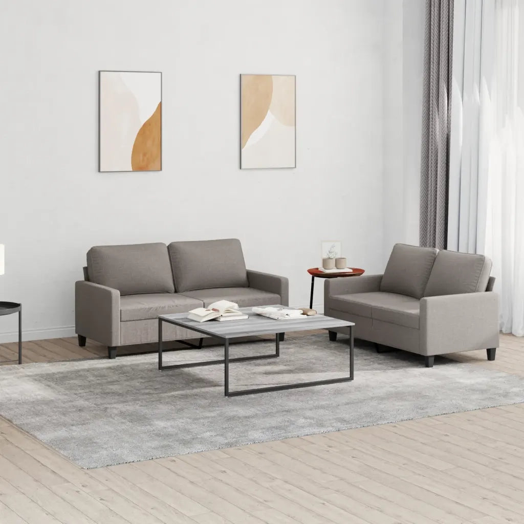 Set di Divani 2 pz con Cuscini Tortora in Tessuto 3201451